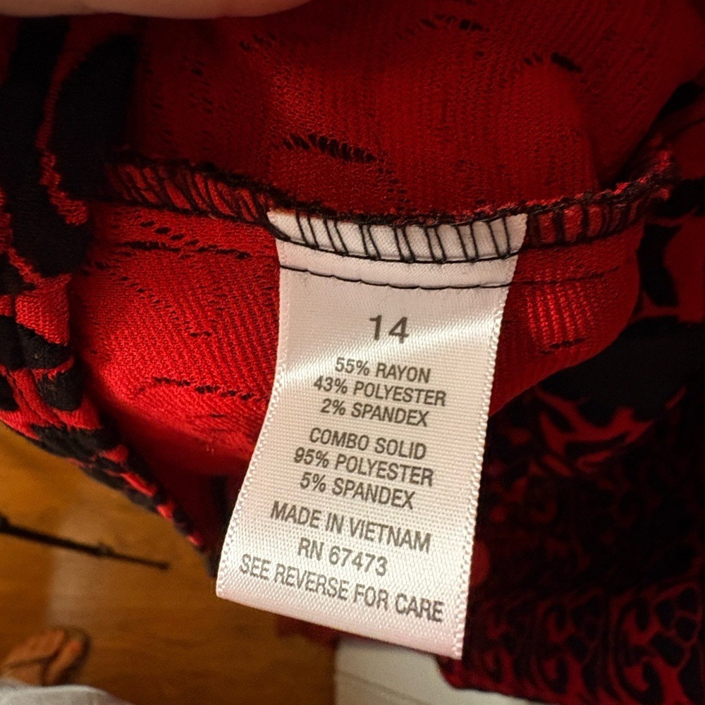 Christopher and Banks Elegant Red and Black Long Sleeve Dress Sz 14 - Picture 3 of 12